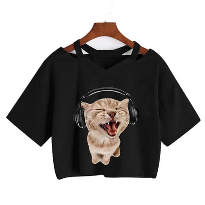 2000s Y2k Print Women Tee Shirt Harajuku Gothic Cropped Mange Tshirt Funny Graphic T-shirt Korean Style Casual Crop Tops Female