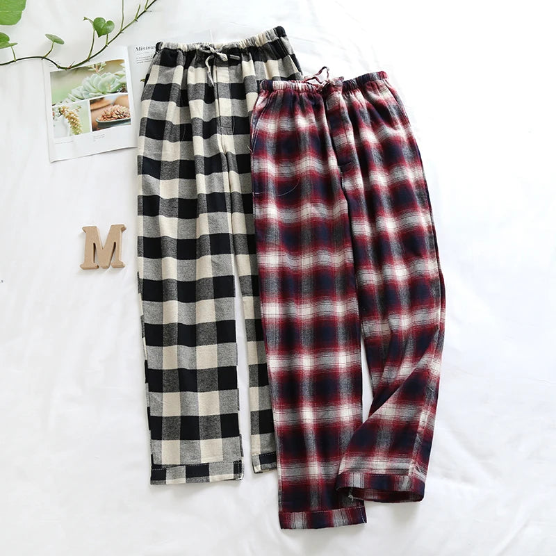 Pajama Pants Men's Flannel Cotton Autumn and Winter Casual Plaid Long Trousers Warm Home wear Pants Men Sleepwear
