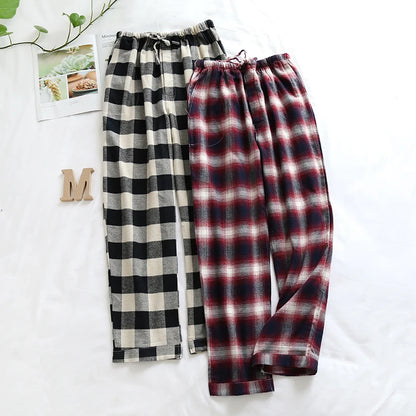 Pajama Pants Men's Flannel Cotton Autumn and Winter Casual Plaid Long Trousers Warm Home wear Pants Men Sleepwear