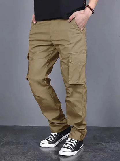 Men's casual multi pocket work pants with loose fit and drawstring waistband suitable for hikingfishingand outdoor exploration
