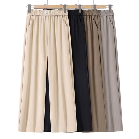 2026 Women's Solid Color Cropped Pants Soft Casual Plus Size Elastic Waist Pants High-quality Outdoor Spring Autumn Pants