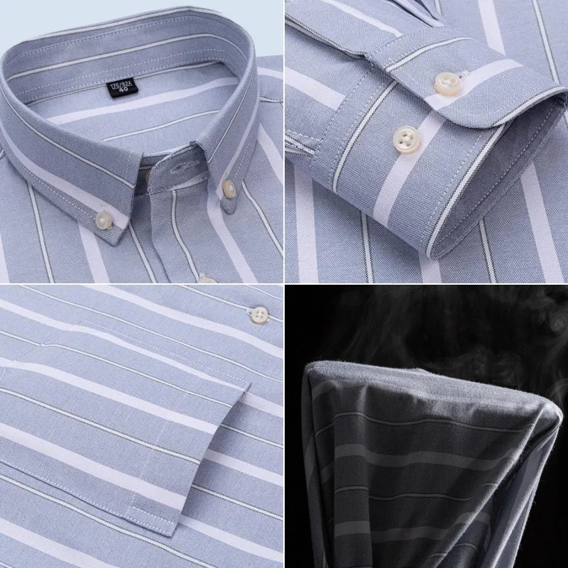 Men's Social Shirts Long Sleeve 100%Pure Cotton Oxford Buttoned Plaid Formal Male Casual Clothes Oversized Shirt Plus Size S-7XL