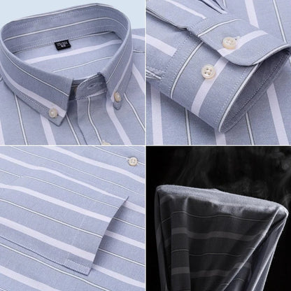 Men's Social Shirts Long Sleeve 100%Pure Cotton Oxford Buttoned Plaid Formal Male Casual Clothes Oversized Shirt Plus Size S-7XL