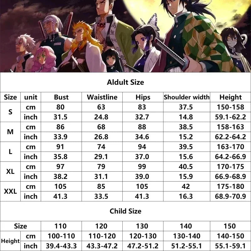 Adult Children Anime Kanroji Mitsuri Cosplay Costume Kimono Haori Dress Wig Clothes Halloween Costume for Adult Children