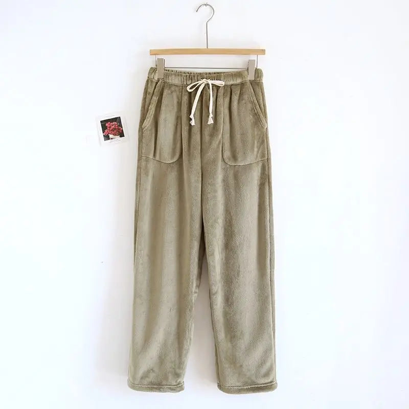 Flannel Men's Pajama Pants Thickened Loose Fleece Straight Pants Coral Fleece Sleep Bottoms Thickness Can Be Worn Outside