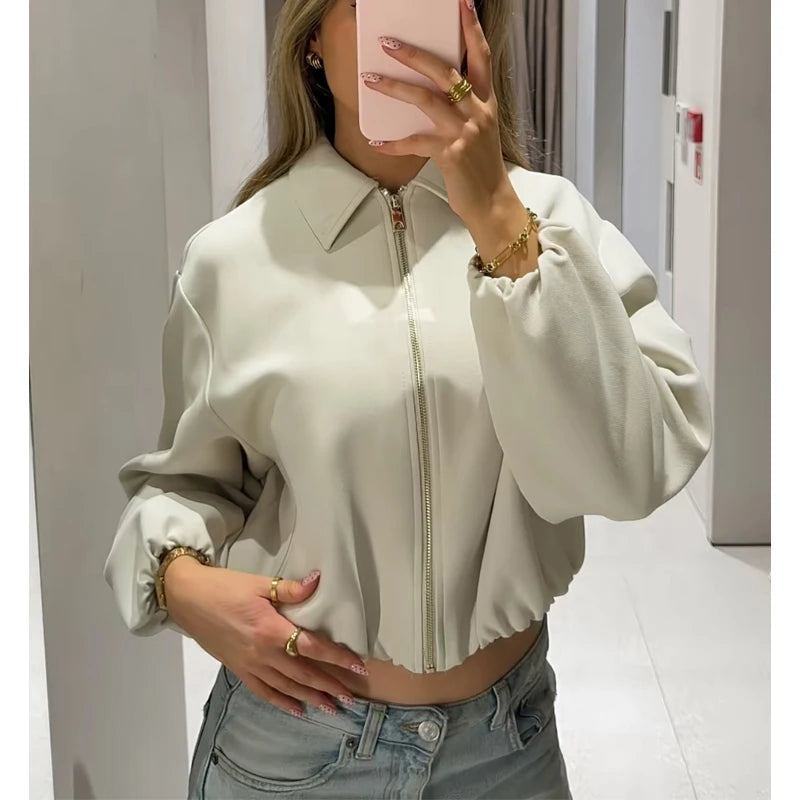 MUJER Puffed Bomber Jackets for Women Zip Varsity Cropped Jacket Woman Demi-season Jacket for Women Outerwears Womens Coats