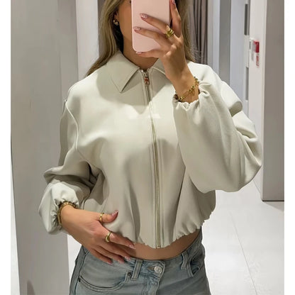 MUJER Puffed Bomber Jackets for Women Zip Varsity Cropped Jacket Woman Demi-season Jacket for Women Outerwears Womens Coats