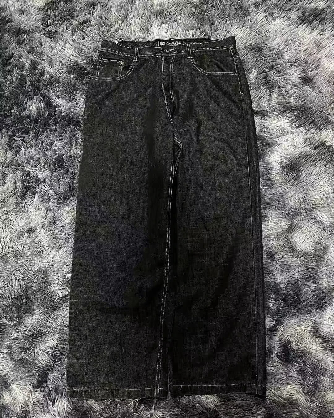 American Y2K Street Trend Letter Embroidered Loose Jeans Men Harajuku New Hip Hop Oversized Wide-leg Pants