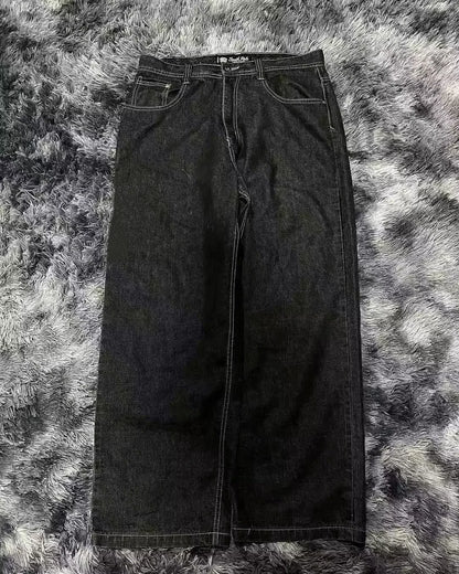 American Y2K Street Trend Letter Embroidered Loose Jeans Men Harajuku New Hip Hop Oversized Wide-leg Pants