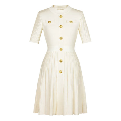 ZJYT New Summer 2026 Fashion Knit Dresses for Women Elegant Short Sleeve Beige Black Casual Daily Party Aline Dress Vestidos