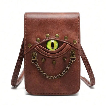 1pcs Retro Rivet Crossbody Bag, Mini Waist Pack For Women, PU Leather, Unique Eye Design Belt Mobile Phone Bag