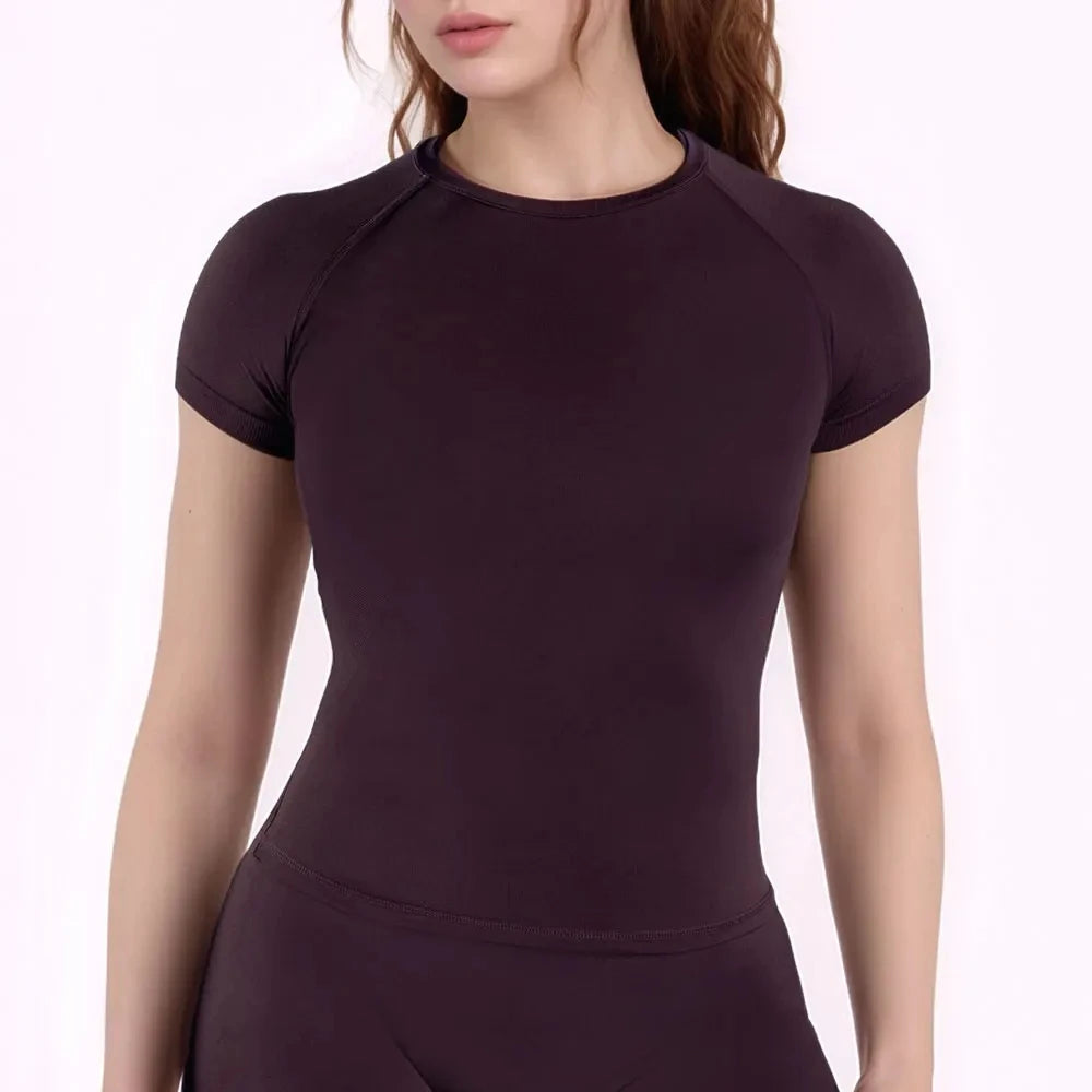 Impact Short Sleeve Top for Women Gym Crop Top Light Weight Seamless Yoga Top Workout T Shirt Longline Stretchy Sports Shirts