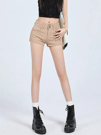 Summer Lady Fashion Thin Casual Denim Shorts Girls Korean Solid Mini Denim Pants Female Classic High Waist Short Jeans