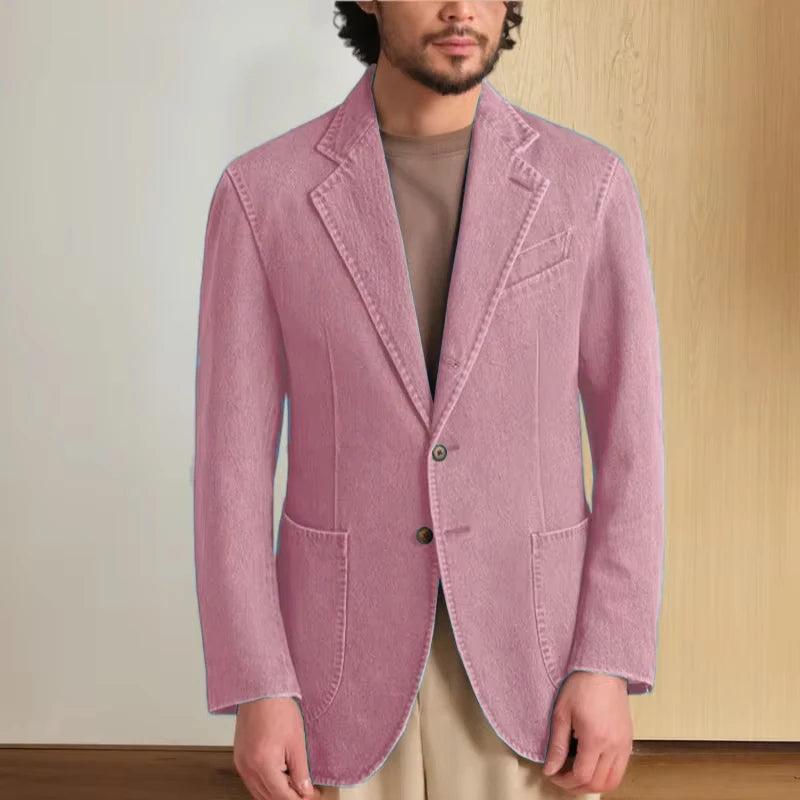 Men's Stretch Denim Blazer Classic Fit Notch Lapel 2 Button Suit Jacket Soft Breathable Business Casual Sport Coat with Pockets