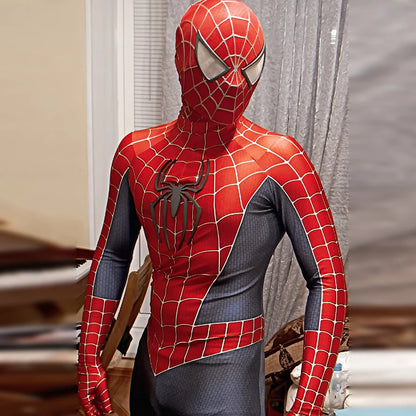 Maguire Raimi SM Cosplay 3D LOGO Spidey Costume Superhero Zentai Bodysuit Spandex Halloween Costume Disfraces Adult