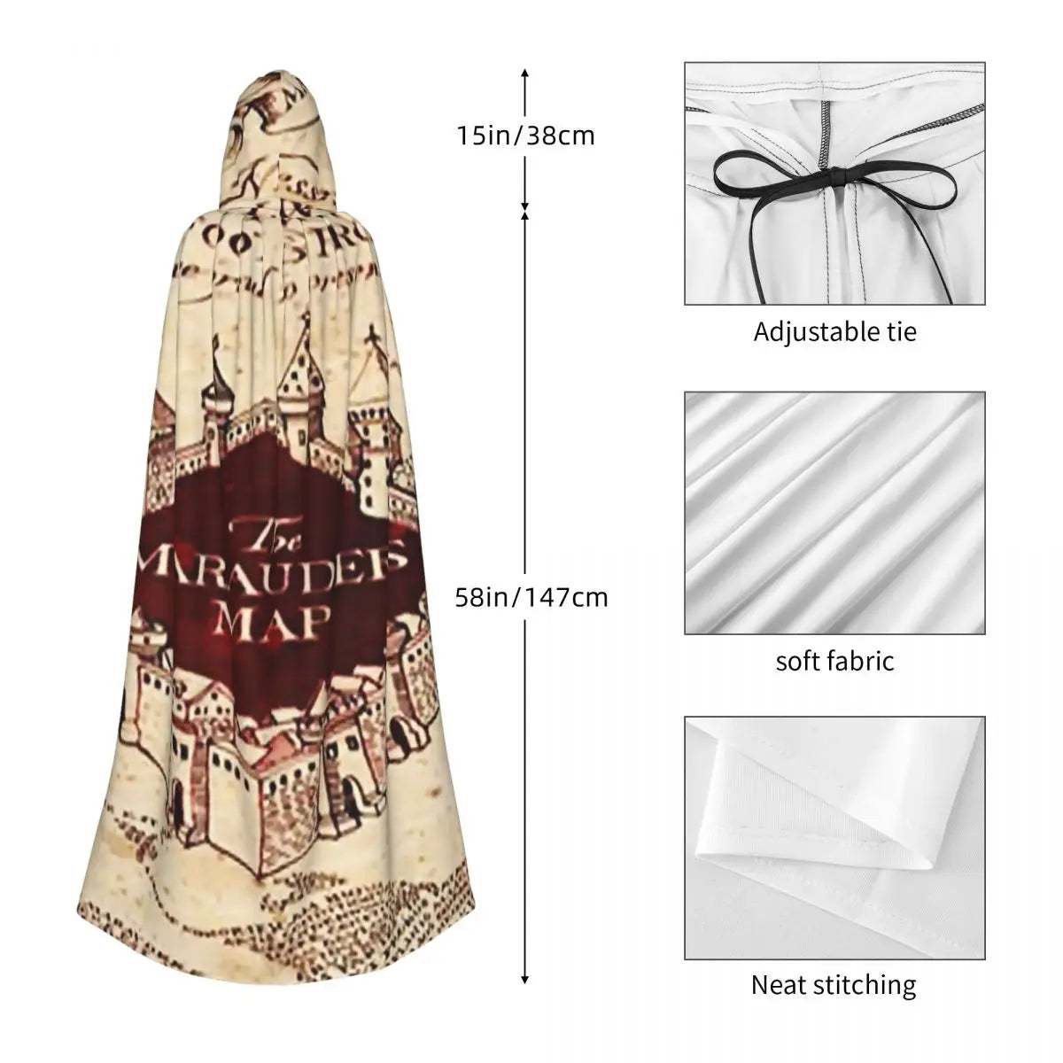 Marauders Magic Map Long Hooded Cloak Witch Medieval Costume Cosplay Cape HalloweenParty Adult Unisex