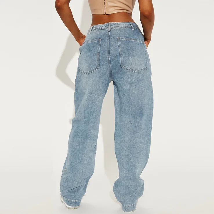 Y2k American Retro Fashion Women High Waist Cartoon Printed Jeans High Street Design Slim Casual Straight Wide-Leg Jeans