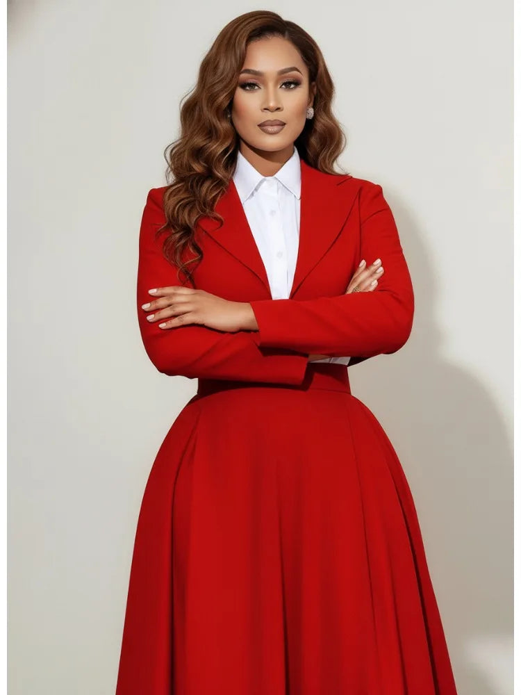 Freeacy 2026 New Women's Solid Red Cropped Blazer Notch Lapel Long Sleeves Cardigan Jacket Formal Suit Jacket Outerwears