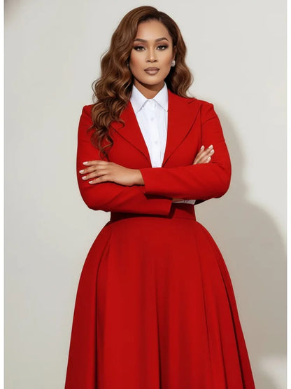 Freeacy 2026 New Women's Solid Red Cropped Blazer Notch Lapel Long Sleeves Cardigan Jacket Formal Suit Jacket Outerwears