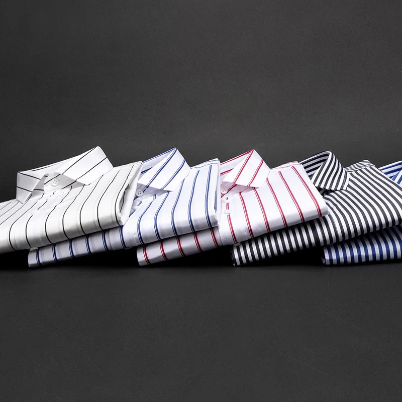 Men's pure cotton long sleeved shirt slim fit high-end light luxury 100 count striped heterochromatic collar wrinkle resistant