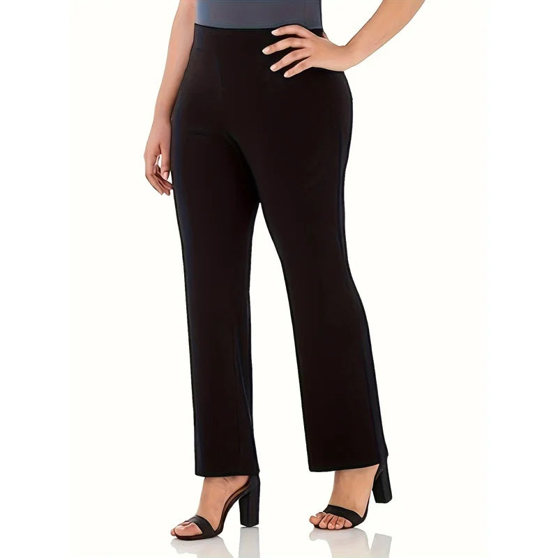2026 Women's Plus Size Elastic Waist Straight Pants Slim Look