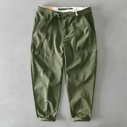Autumn Summer Wide Leg Cotton Work Trousers Men's Cone Straight Loose Wear Resistant Pocket Pants Retro Wash Casual Workwear