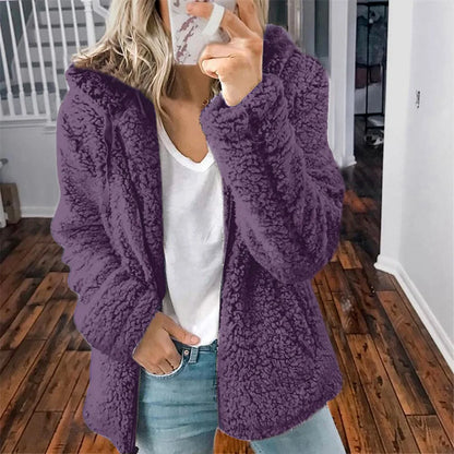 2024 New Women's Hooded Tweed Velvet Autumn and Winter Tops Jacket