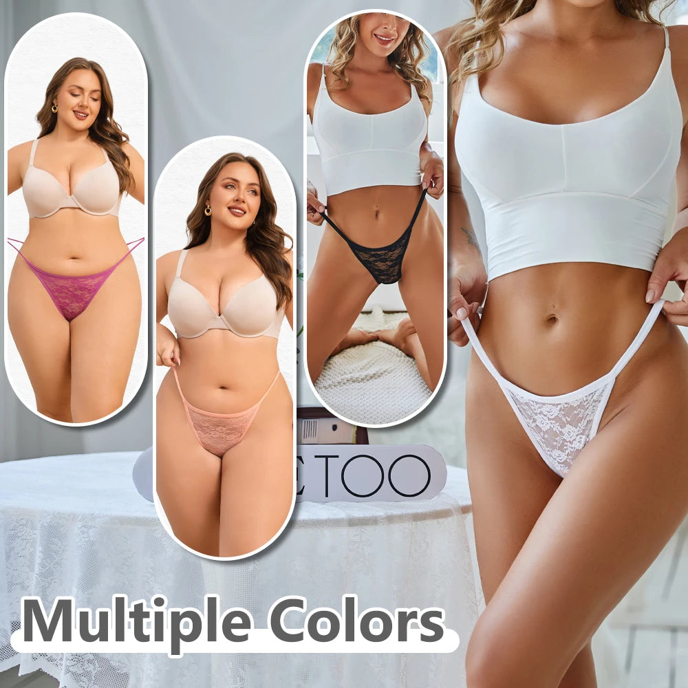 7Pcs/Set Women's Sexy Lace Transparents G-Strings Underwear Summer Solid Color Lace Floral Thongs Female Low Waist Sexy Lingerie
