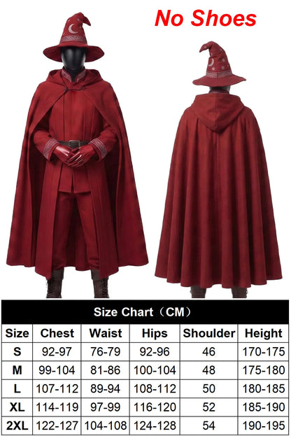 Cosplay Wizard Clothing Full Set Stage Uniform Shirt Pants Hat Cape Belt Costume Adult Men Performance Halloween Carnival Party