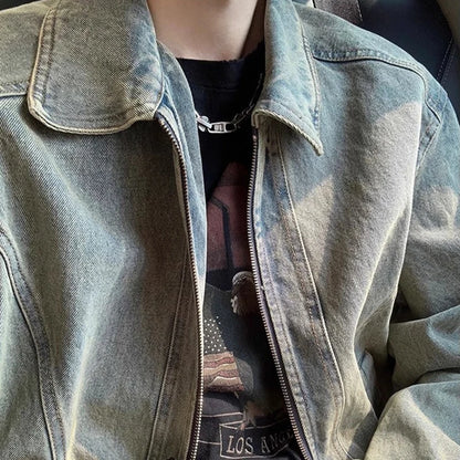 Men's Jeans Jacket Autumn Vintage Washed Casual Denim Jackets Versatile Fashion Korea Style Trendy High Street Outerwear Coat