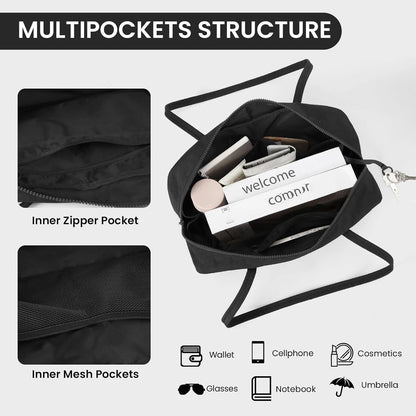 Nylon Tote Bag Bowler Bag Women Shoulder Purse with Keychain Clip, Lightweight Zipper Handbag Daily Work Travel Gym Gift for Mum