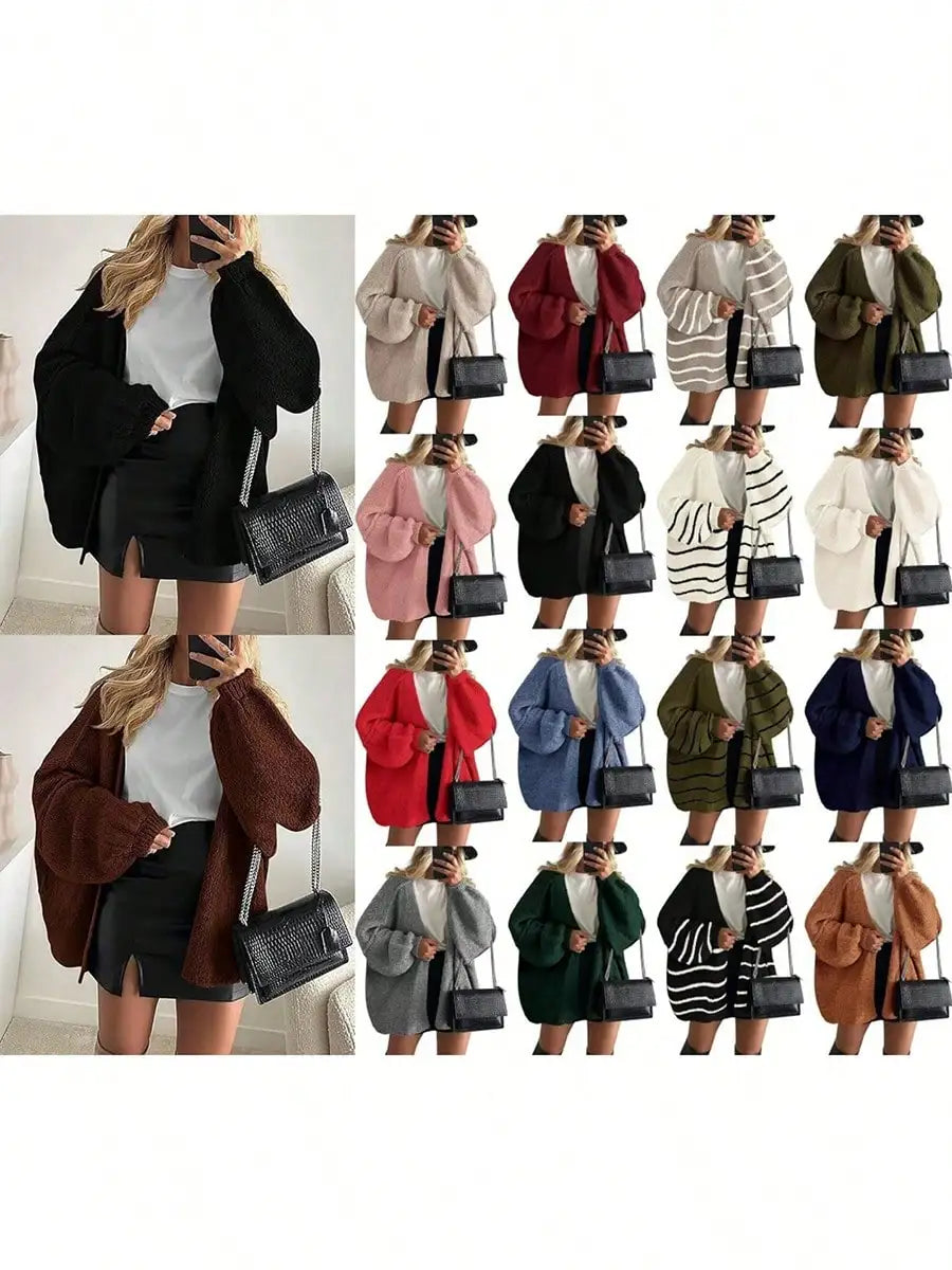 Cardigan Sweaters For Women Oversized Fall Long Sleeve Lightweight Knit Cardigans Winter Clothing Open Front Solid Color Crochet Lantern Sleeve Coat