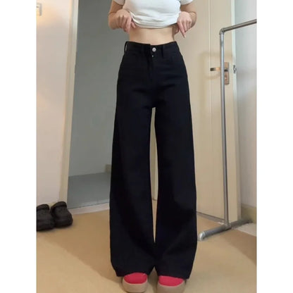 Womens Jeans Black Slim Wide Leg High Waist Spring New Womens Pants Stretchy Straight Long Trousers Flare Tummy Control