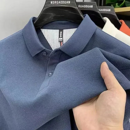 High-end cotton Polo shirt for men, new style for spring and autumn, long-sleeved, pure color, thickened