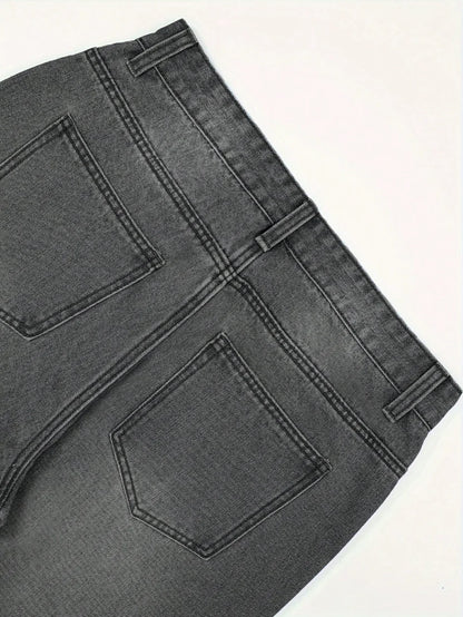 MEN Anime Spring Casual Solid Color Star Patched Casual Jeans With Pockets, School