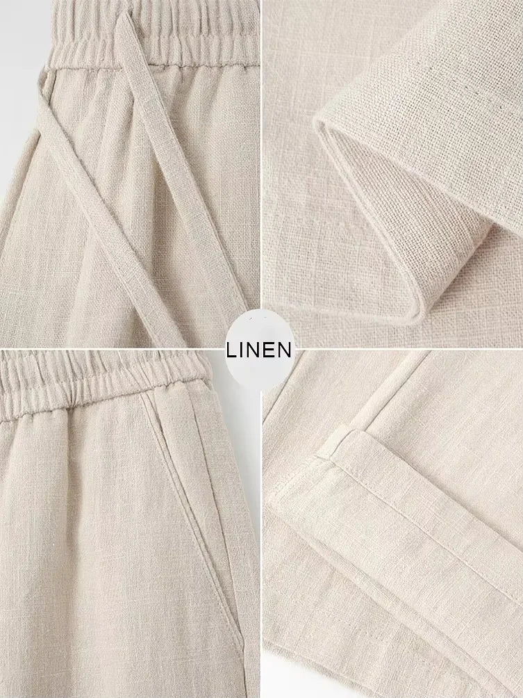 New Straight Casual Cotton Linen Pants Men Wide Leg Lightweight Baggy Cotton Sweatpants Male Sport Jogger Straight Work Trousers