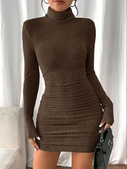 Women's High Neck Slim Fit Dress Pit Stripe Knitted Texture Design for Daily Life Spring Autumn