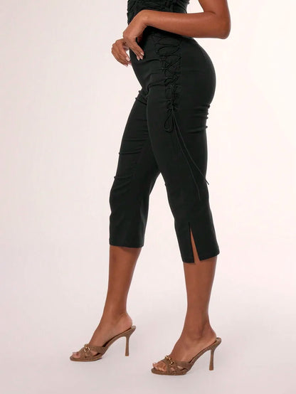 MUSERA Side Laced Up Capri Pants Summer Y2k 90's Cute Sexy Vacation Elegant Cute Ibiza Festival Club Party Spring Holiday Casual
