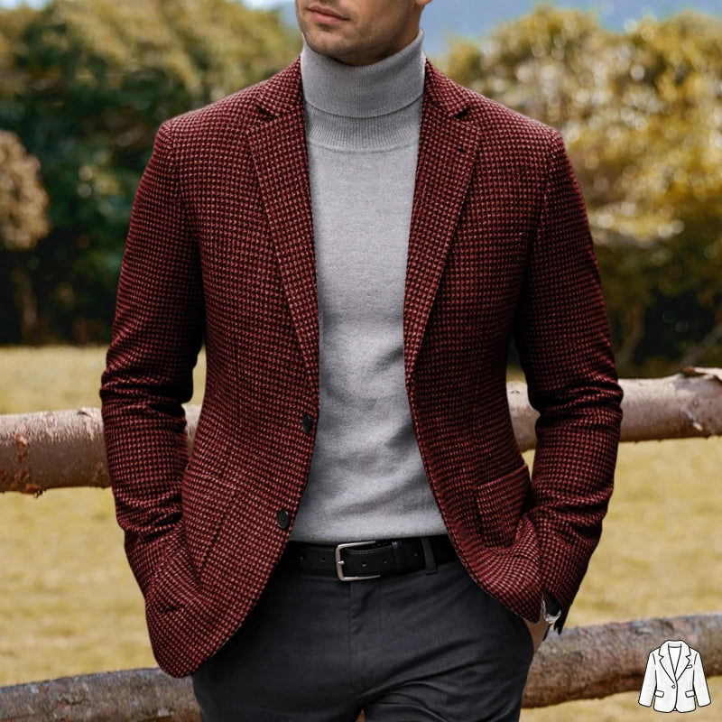 Men's Casual Blazer Houndstooth Wool Blend Suit Jacket Notched Lapel Slim Fit Business Formal Dress Sport Coat Outerwear