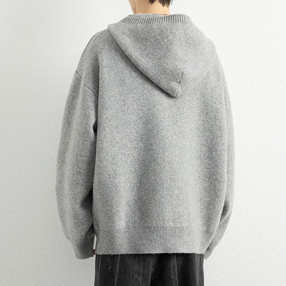 Legible Autumn Winter Casual Sweaters Men Solid Color Hooded Sweatercoats Male Loose Zip-up Knitted Cardigan Man