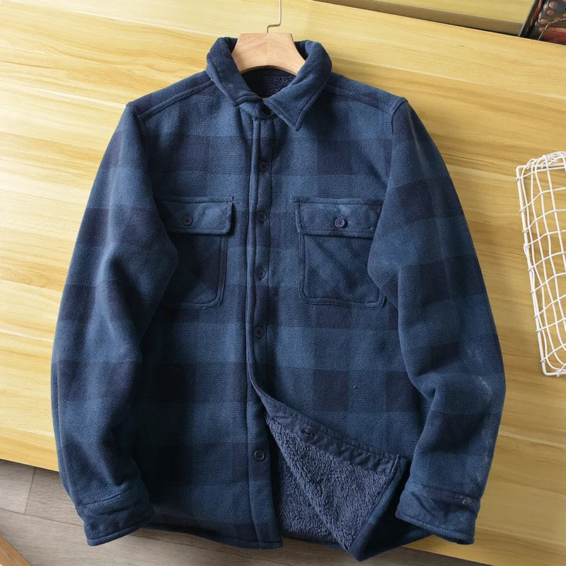 Americans Style Men's Winter Sherpa Fleece Lined Flannel Shirt Jacket Workwear Warm Button Up Plaid Shirt Jacket Male Clothing