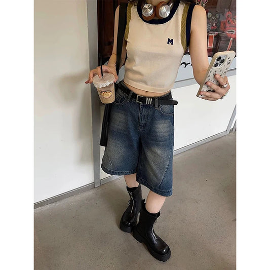YIBASHU 2026 Summer Women American Retro Boyfriend Jorts Wash Jean Shorts Denim Shorts
