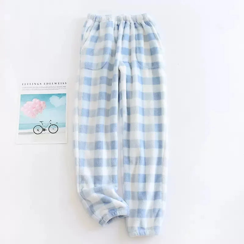 Men Autumn Winter Full Length Pajama Pants Thicken Flannel Sleep Bottom Casual