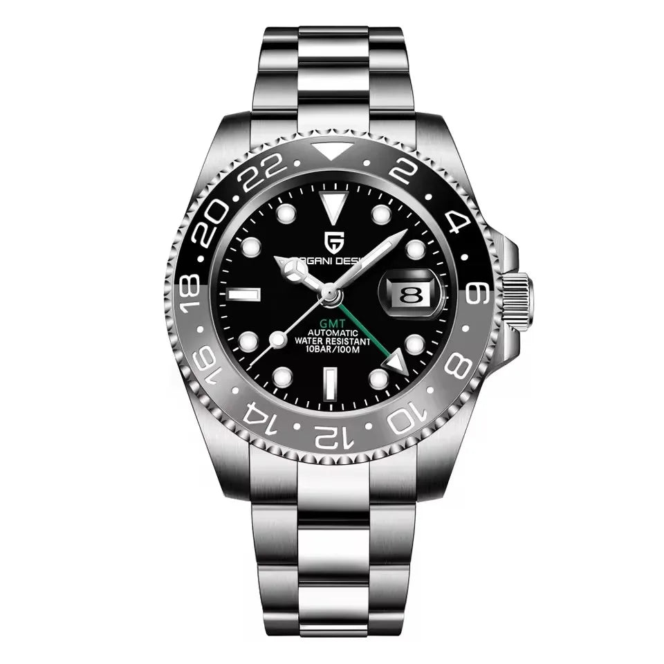 PAGANI DESIGN 40MM Men Mechanical Wristwatch Stainless Steel GMT Watch Top Brand Sapphire Glass Waterproof Automatic Watches Men