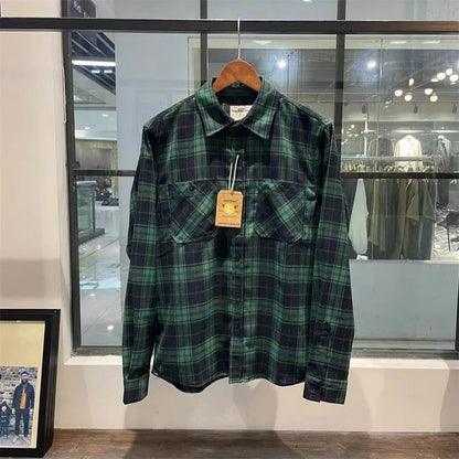 Autumn Men's Pure Cotton Flannel Plaid Long Sleeve Shirt Casual Loose Full Cotton Washed Dad Clothes Style Breathable Fashion