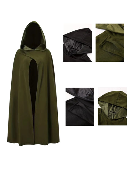 New Halloween Costume Cloak, Fleece Hooded Halloween Cape, Retro Asymmetrical Design Role Play Coat,