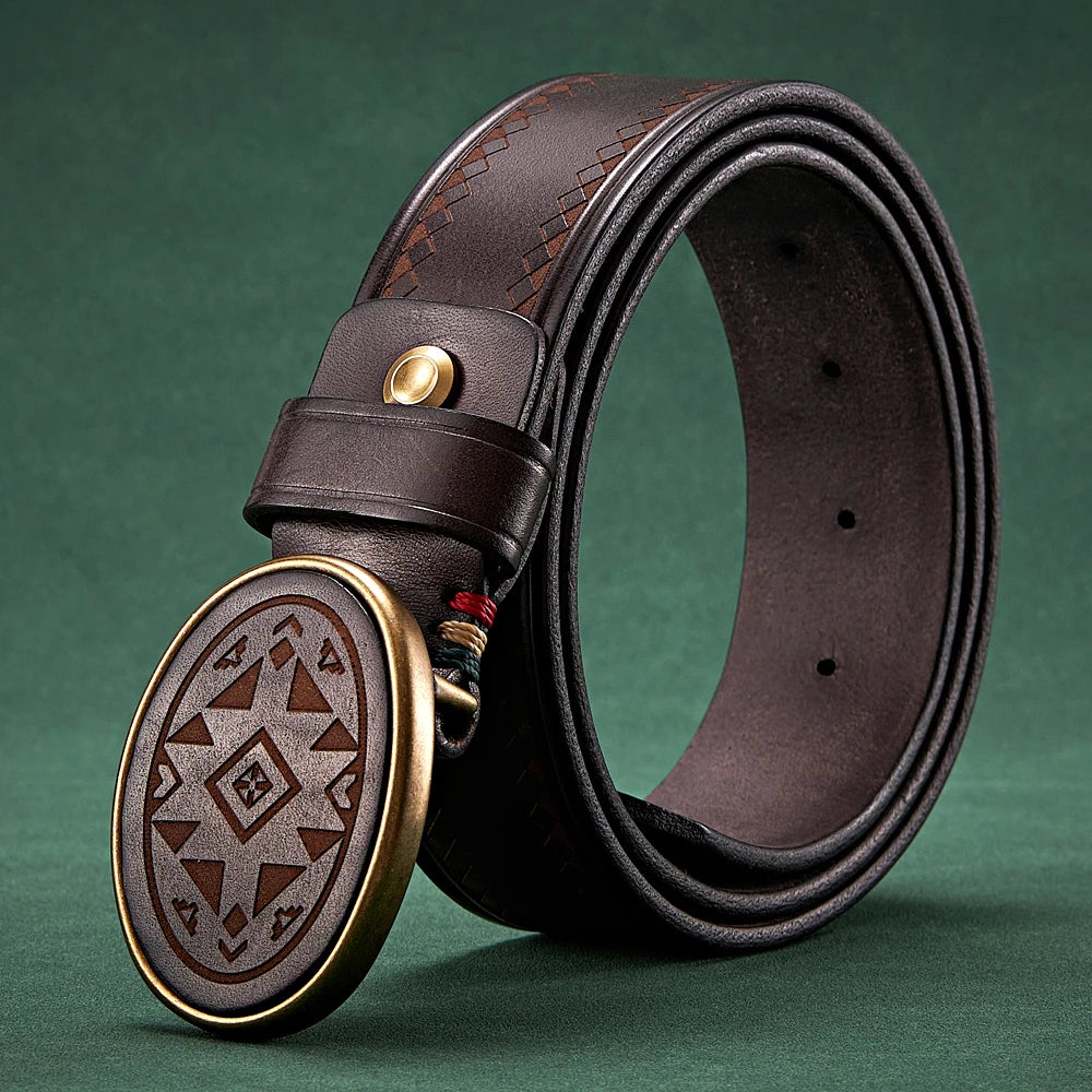 3.8CM Men High Quality Genuine Leather Belt Luxury Smooth Buckle Belts Pure Cowskin Laser Engraving Strap Male Jeans for Man