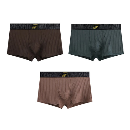 3PCS/Pack Luxury Solid Striped 95% Cotton Knit Underwear Arrival for Man Breathable Mesh Crotch Boxers Super Soft