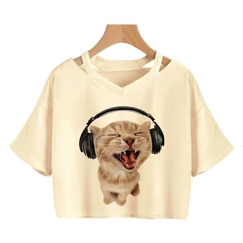 2000s Y2k Print Women Tee Shirt Harajuku Gothic Cropped Mange Tshirt Funny Graphic T-shirt Korean Style Casual Crop Tops Female