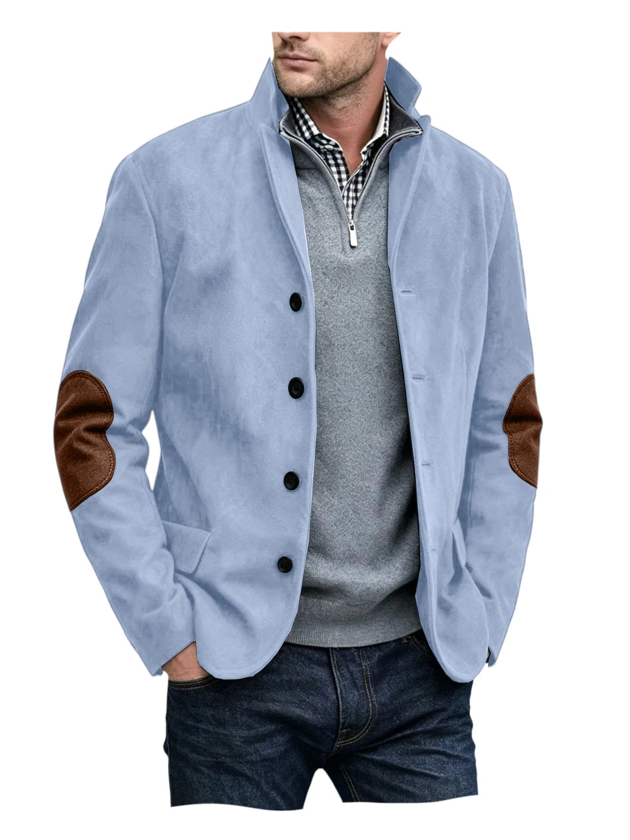 Vintage Men's Suede Blazer Notch Lapel Elbow Patches Slim Fit Jacket Business Casual Men Fashion Outerwear for Spring Autumn